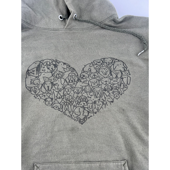 Hanes Sweatshirt Womens Medium Forest Green Dog Lover Heart Hoodie Pockets - Picture 7 of 7